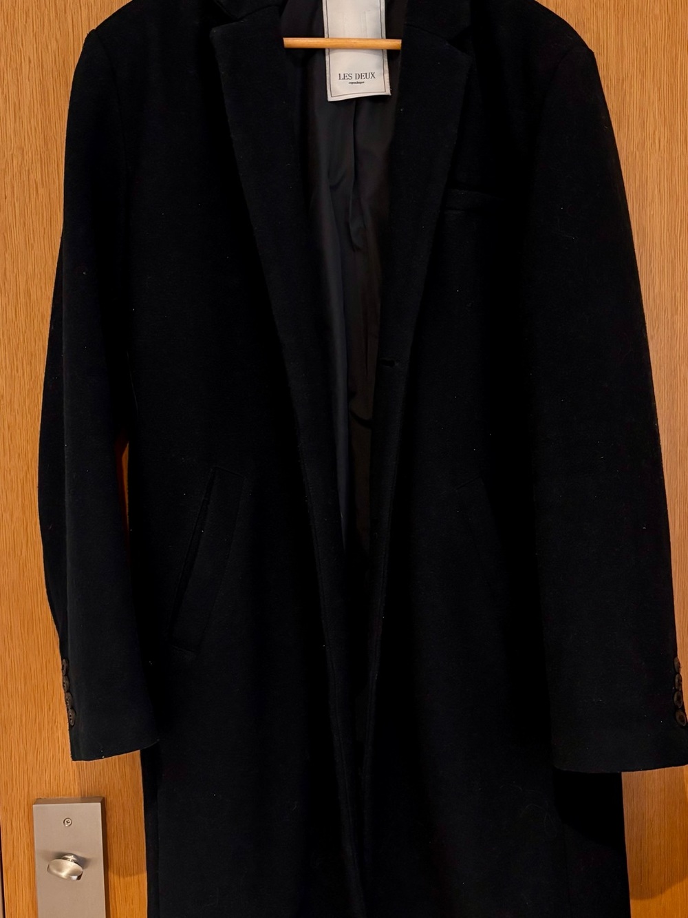 Les Deux Copenhagen Madison Wool Blend Overcoat Topcoat Black Men's Medium